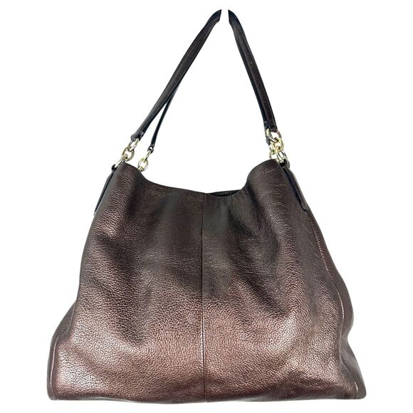 Coach Madison Phoebe Pebbled Leather 3 Compartment Purple Brown Shoulder Bag - Picture 1 of 11